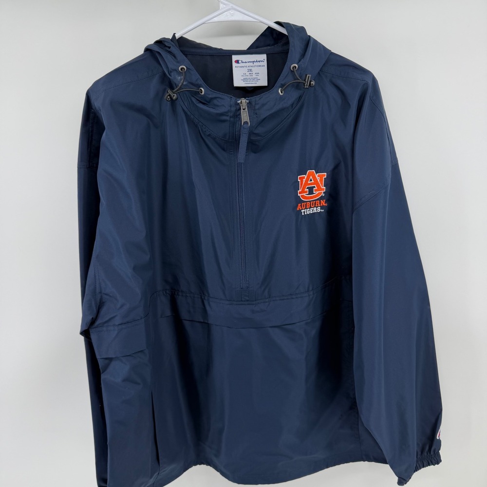 Champion Auburn Tigers Windbreakerโ Mens 2XL Navy Blue Half Zip Jacket CB1012